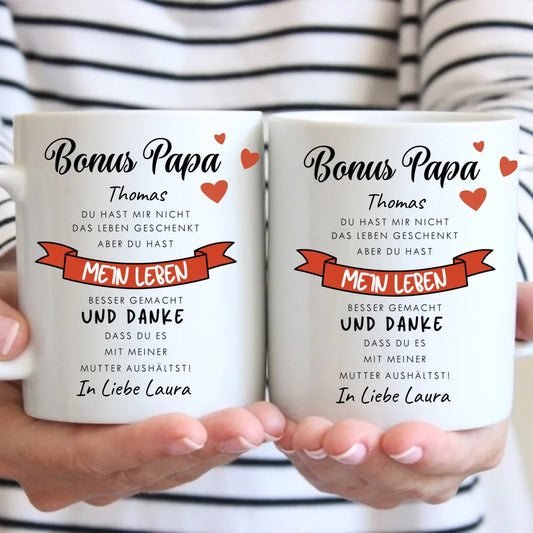 Tasse - Bonus Papa mit süßem Spruch - personalisierbar
