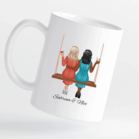 Tasse - Beste Freundinnen auf der Schaukel - personalisierbar