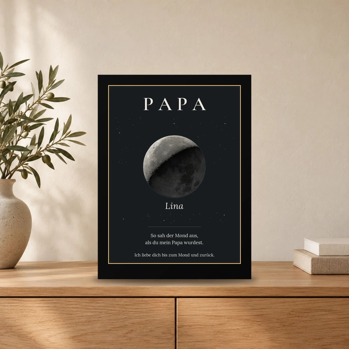 PAPA Mondphasen – schwarzer Lightboxframe am Tag
