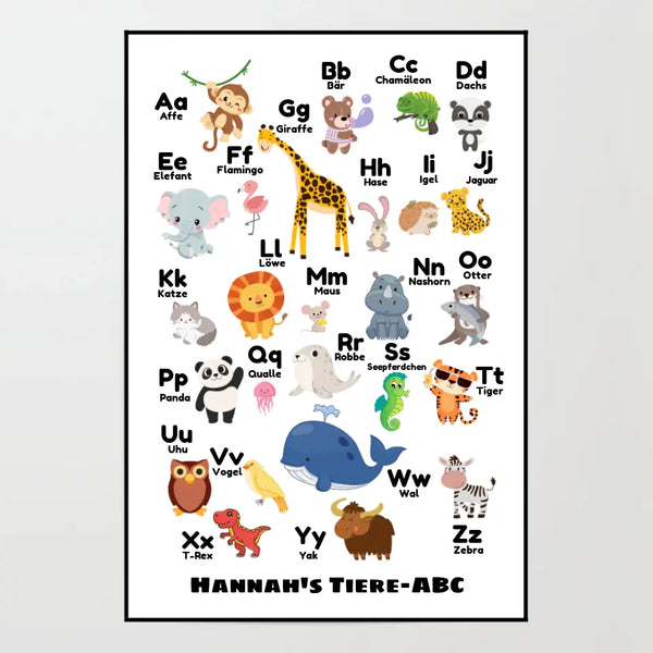 ABC Poster - Lernposter und Deko für Kinderzimmer mit Tieren - personalisierbar