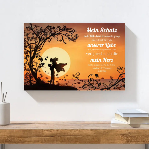 Kunstdruck - Liebespaar im Sonnenuntergang - personalisierbar