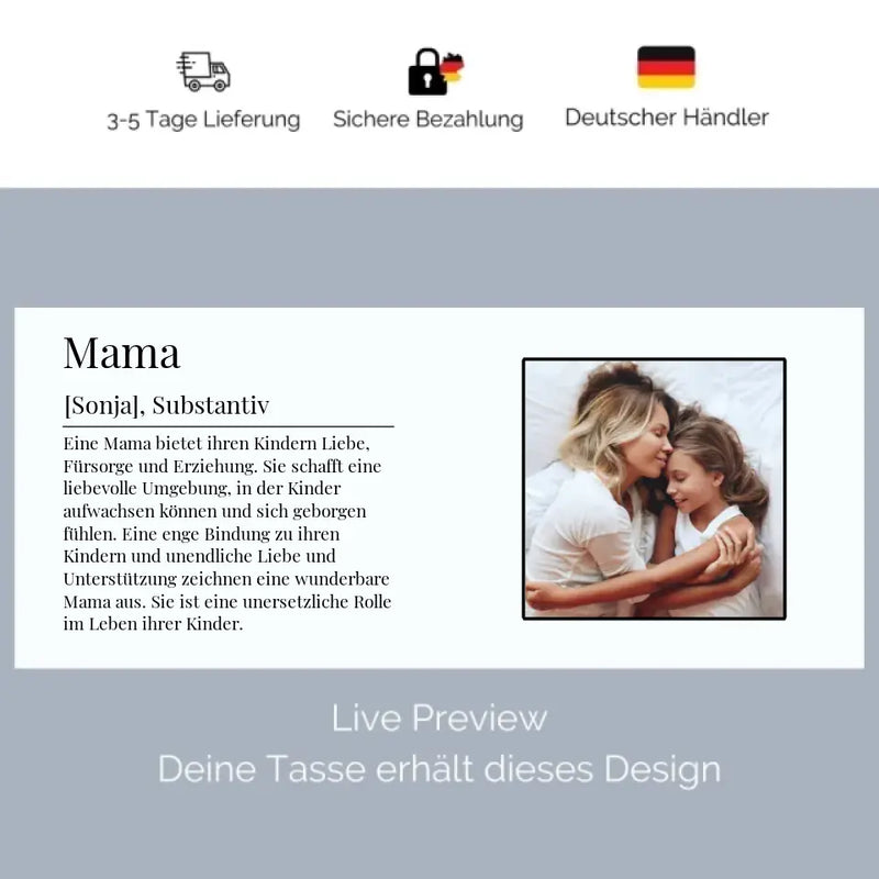 Tasse - Mama Definition mit Bild und Wunschtext - personalisierbar