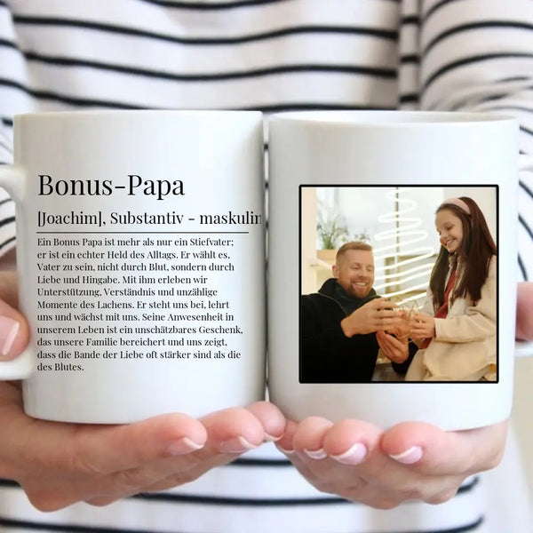 Tasse - Bonus-Papa Definition mit Bild und Wunschtext - personalisierbar