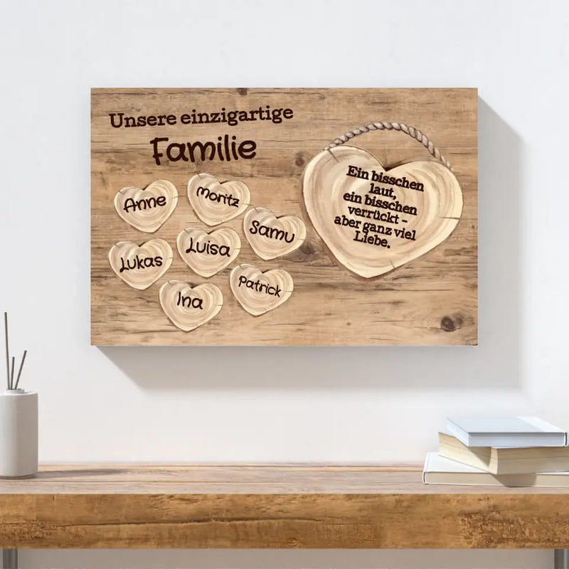 Wandbild - Familie mit Herzen - personalisierbar