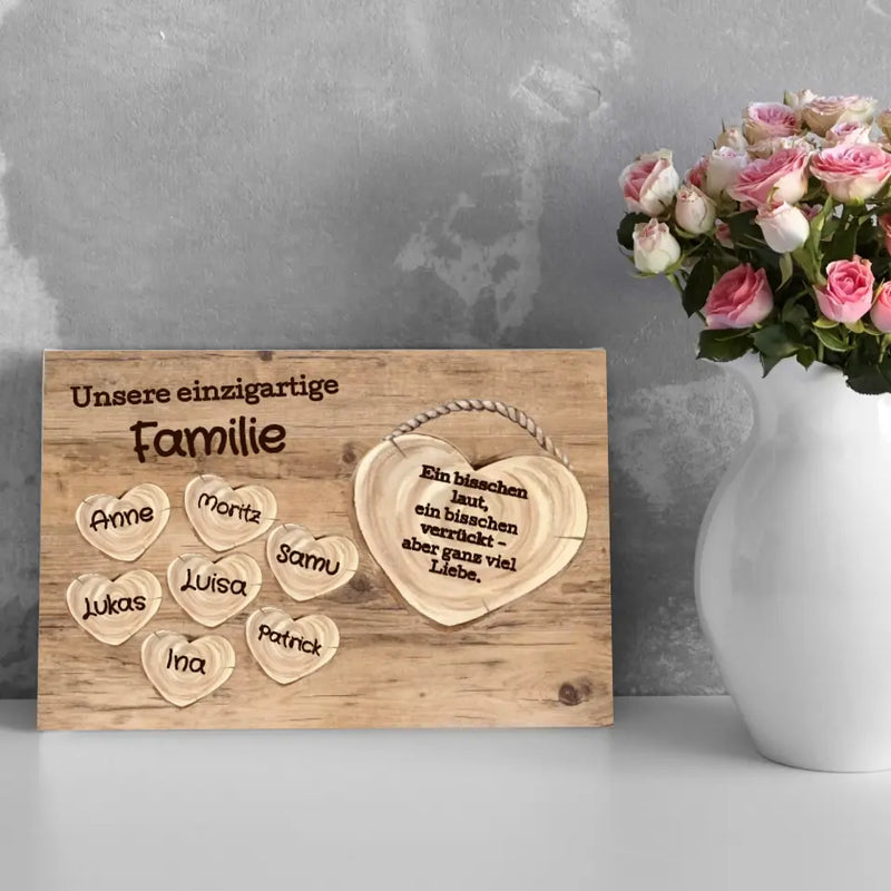 Wandbild - Familie mit Herzen - personalisierbar