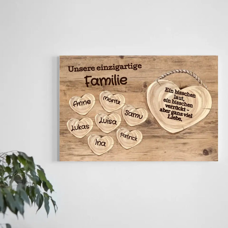 Wandbild - Familie mit Herzen - personalisierbar