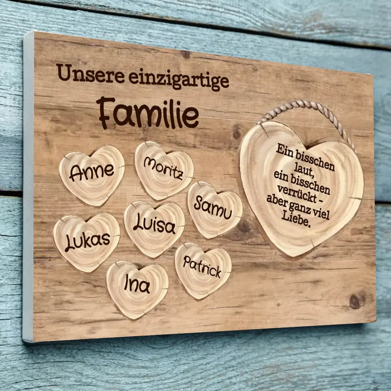 Wandbild - Familie mit Herzen - personalisierbar