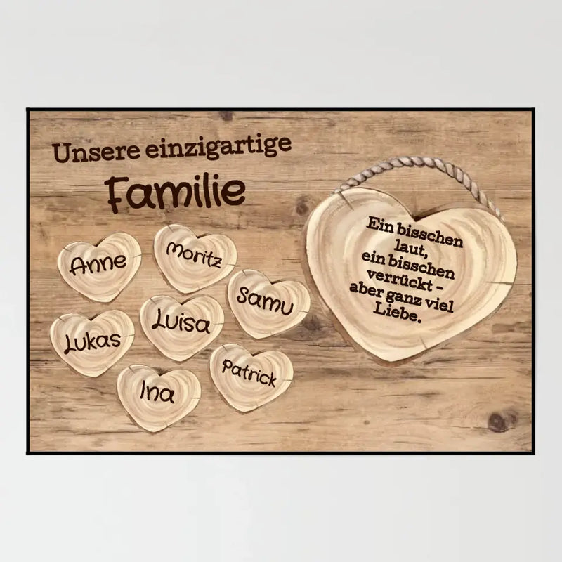 Wandbild - Familie mit Herzen - personalisierbar