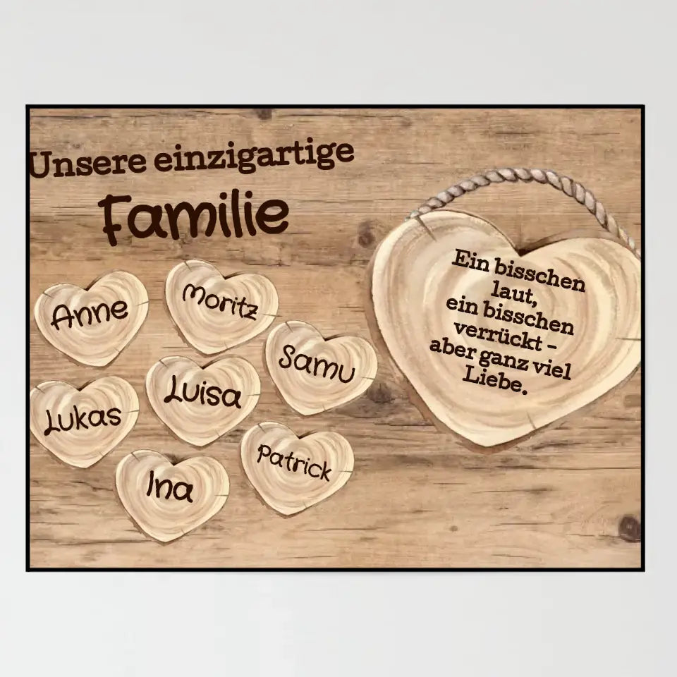 Wandbild - Familie mit Herzen - personalisierbar