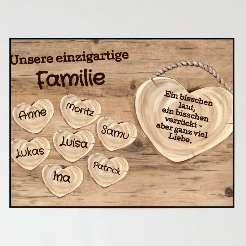 Wandbild - Familie mit Herzen - personalisierbar