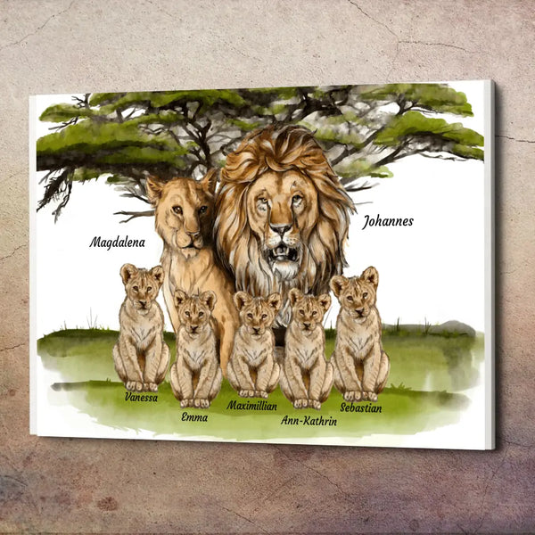 Kunstdruck Löwenfamilie - personalisierbar