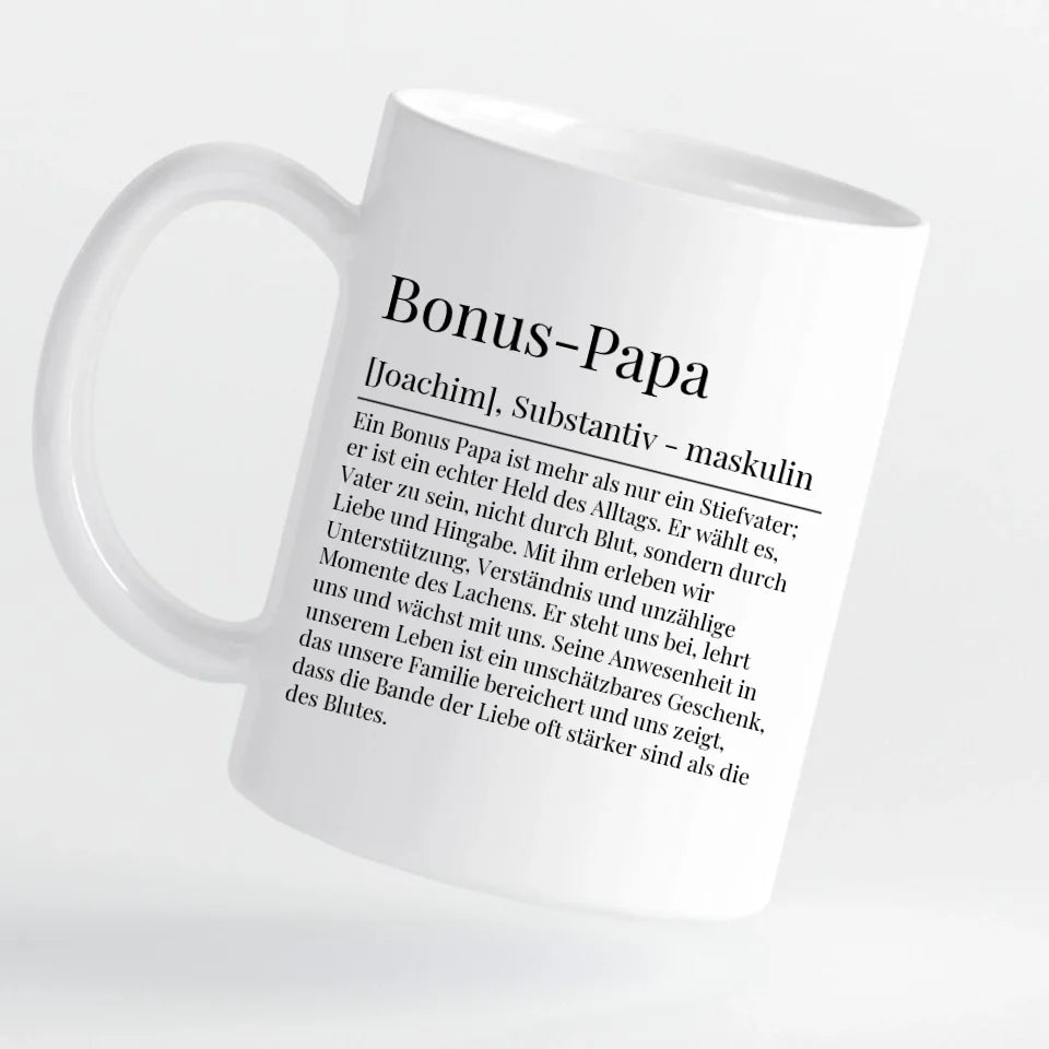 Tasse - Bonus-Papa Definition mit Bild und Wunschtext - personalisierbar