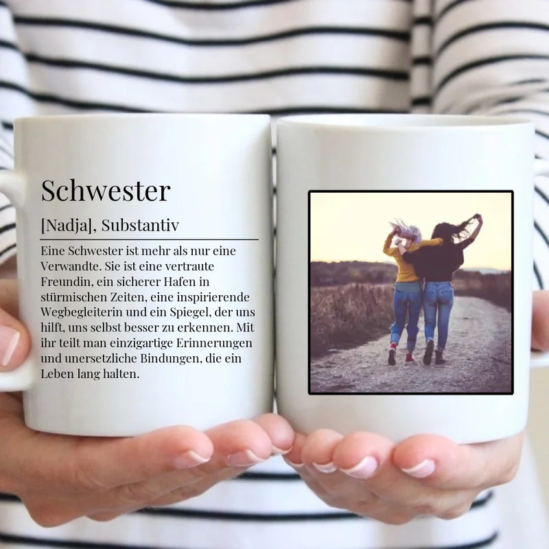 Tasse - Schwester Definition mit Bild und Wunschtext - personalisierbar