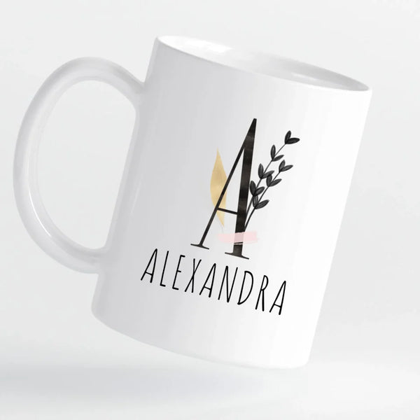 Tasse - mit Buchstabe und Widmung - personalisierbar
