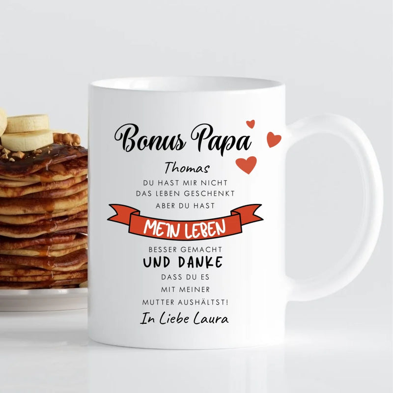 Tasse - Bonus Papa mit süßem Spruch - personalisierbar