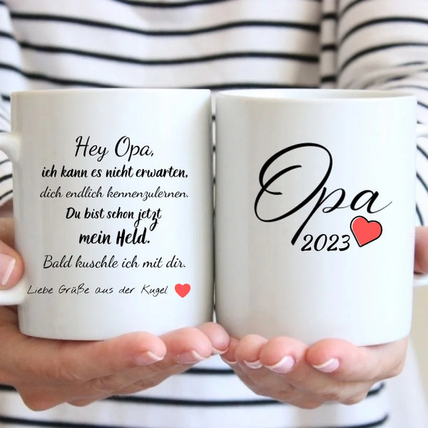 Tasse - Hey Opa, Grüße aus der Kugel – personalisierbar