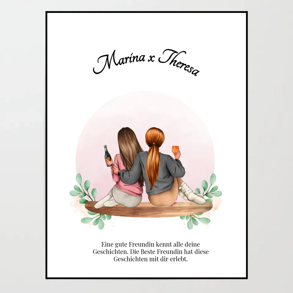 Poster - Beste Freundinnen sitzend - personalisierbar