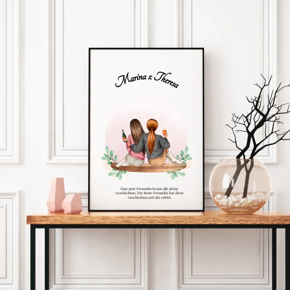 Poster - Beste Freundinnen sitzend - personalisierbar