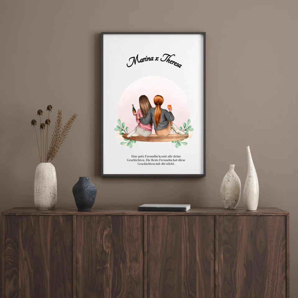 Poster - Beste Freundinnen sitzend - personalisierbar