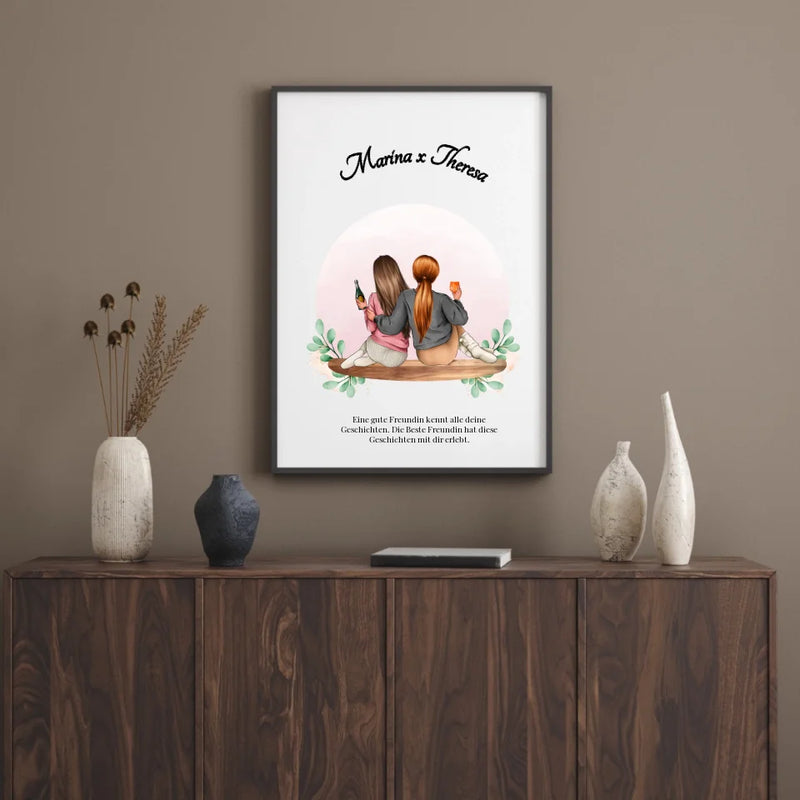 Poster - Beste Freundinnen sitzend - personalisierbar