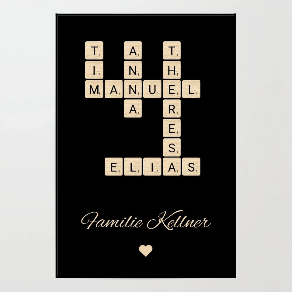 Poster - Scrabble mit Namen, schwarz - personalisierbar