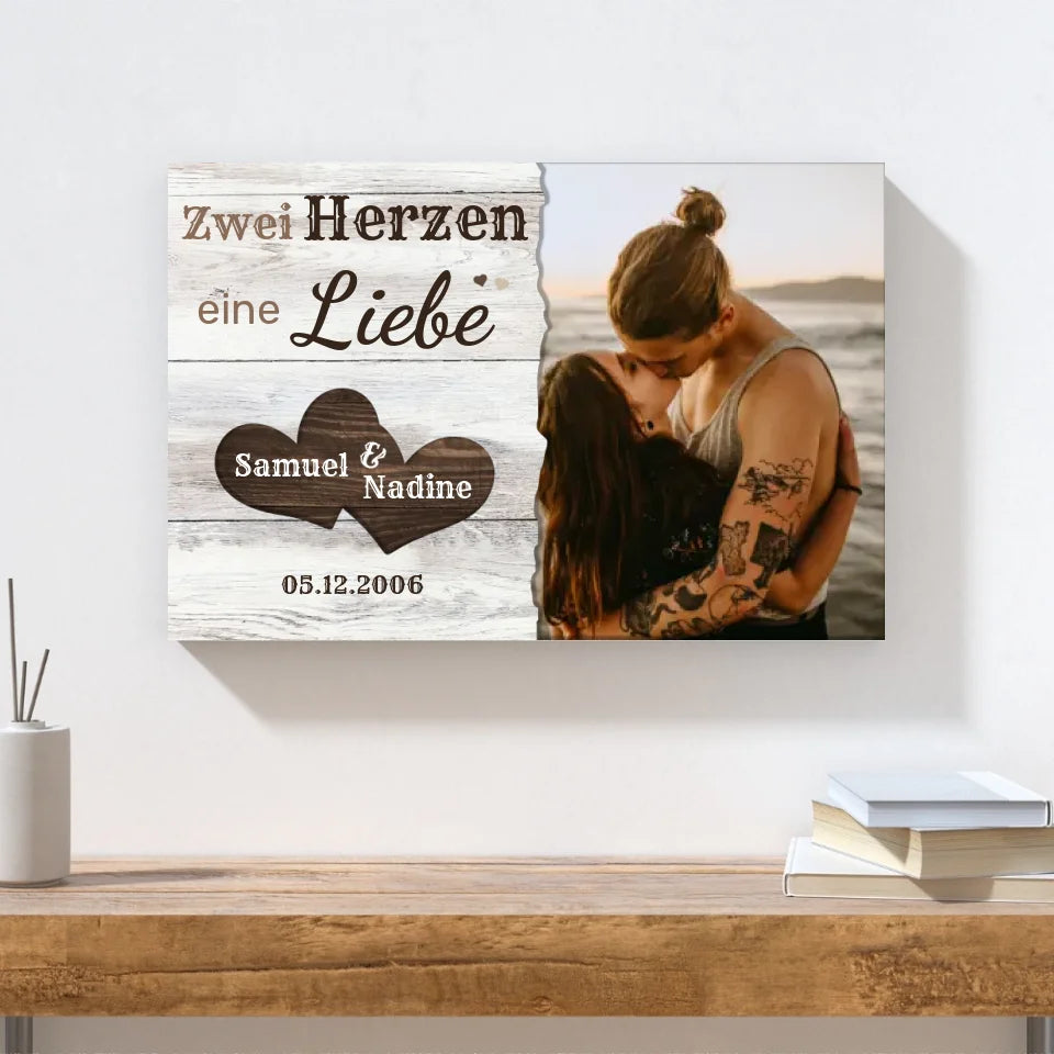 Wandbild - Zwei Herzen, eine Liebe - personalisierbar