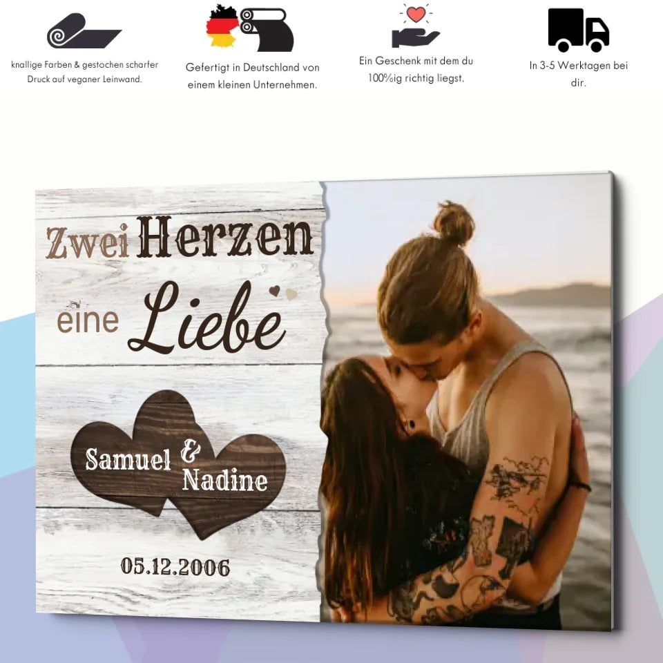 Wandbild - Zwei Herzen, eine Liebe - personalisierbar