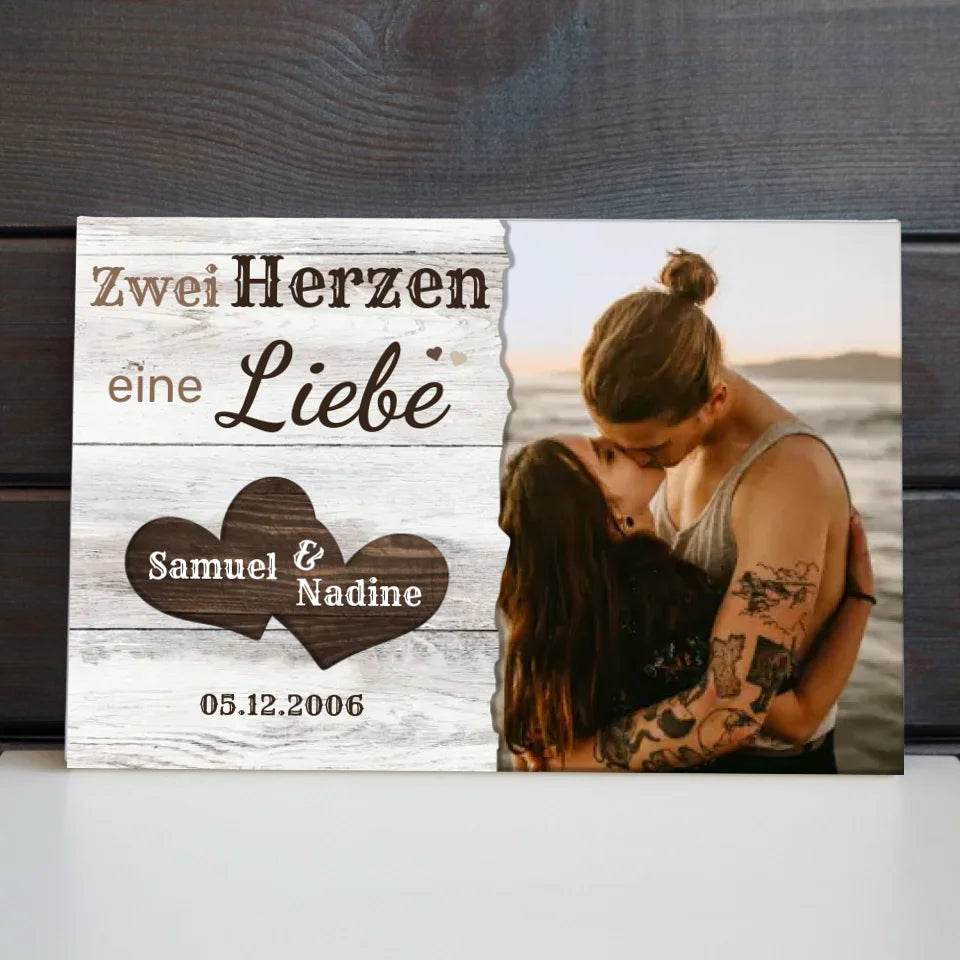 Wandbild - Zwei Herzen, eine Liebe - personalisierbar