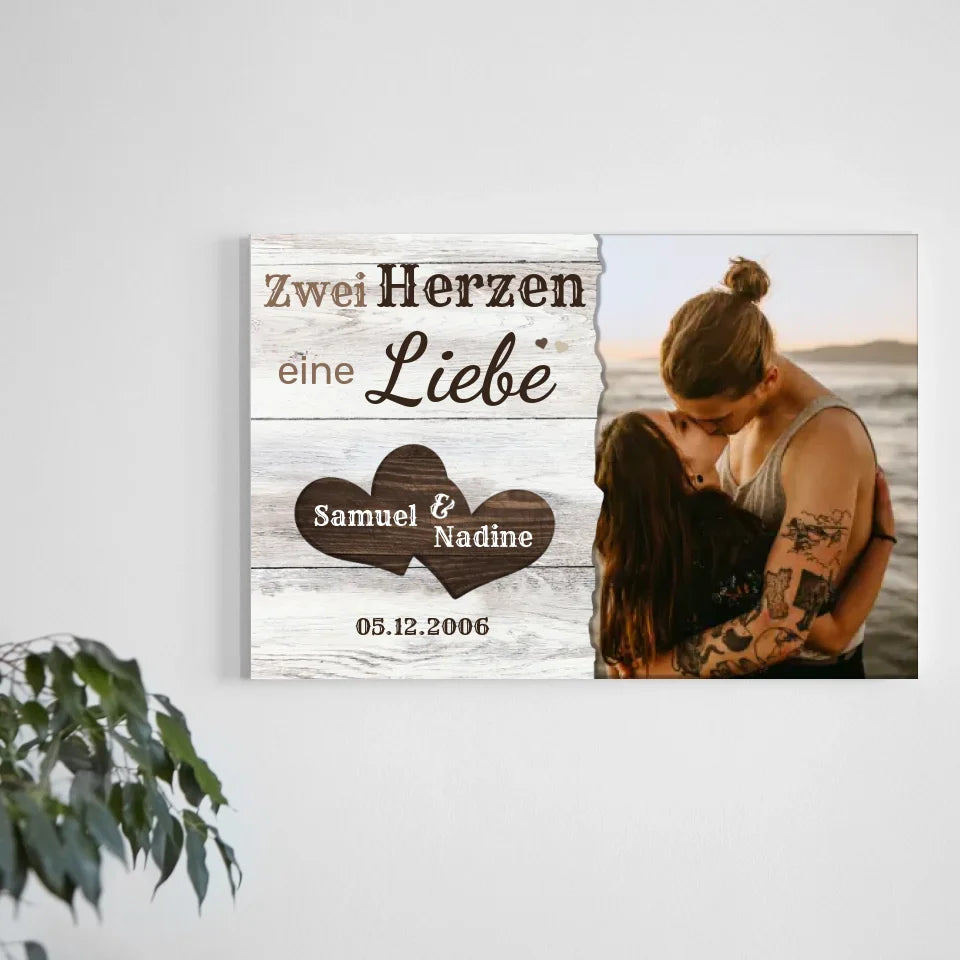 Wandbild - Zwei Herzen, eine Liebe - personalisierbar