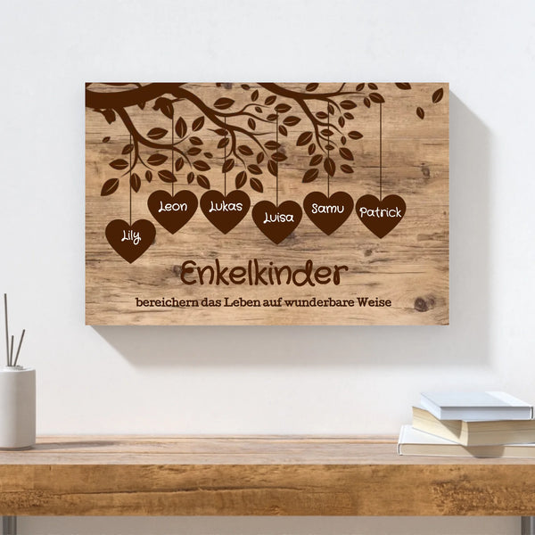 Wandbild - Enkelkinder mit Herz - personalisierbar