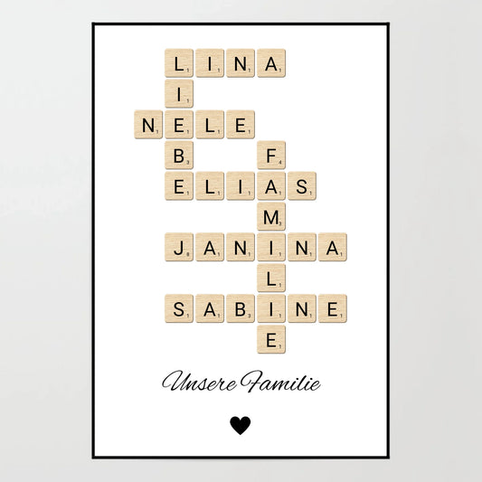 Poster - Unsere Familie das Kreuzworträtsel im Scrabble-Design - personalisierbar