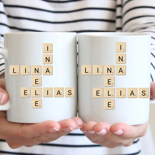 Tasse - Unsere Familie das Kreuzworträtsel im Scrabble-Design - personalisierbar