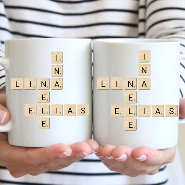 Tasse - Unsere Familie das Kreuzworträtsel im Scrabble-Design - personalisierbar