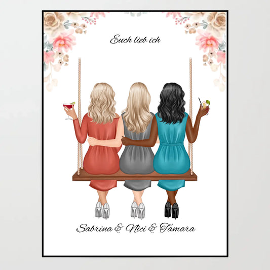Poster - Beste Freundinnen auf der Schaukel - personalisierbar