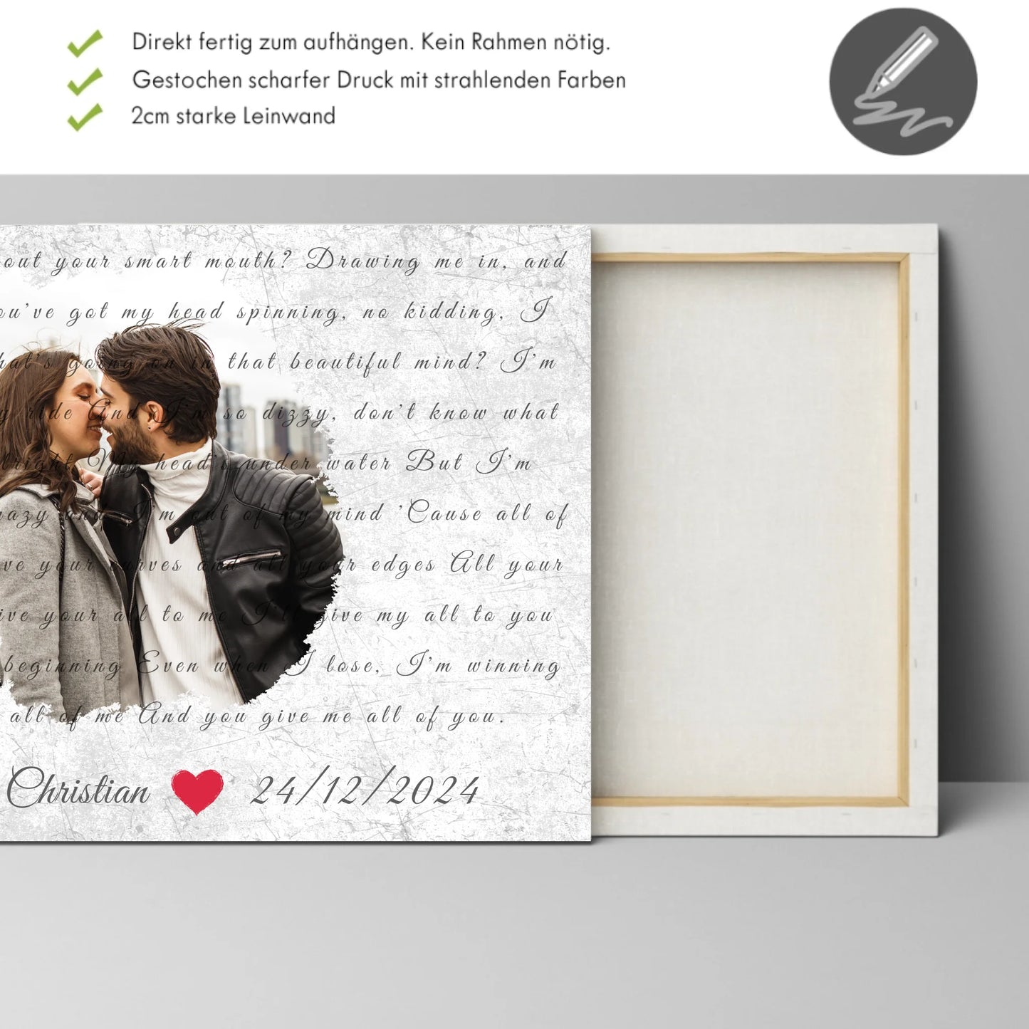 Leinwand für Paare: Euer Liebessong, Foto & Datum - personalisierbar