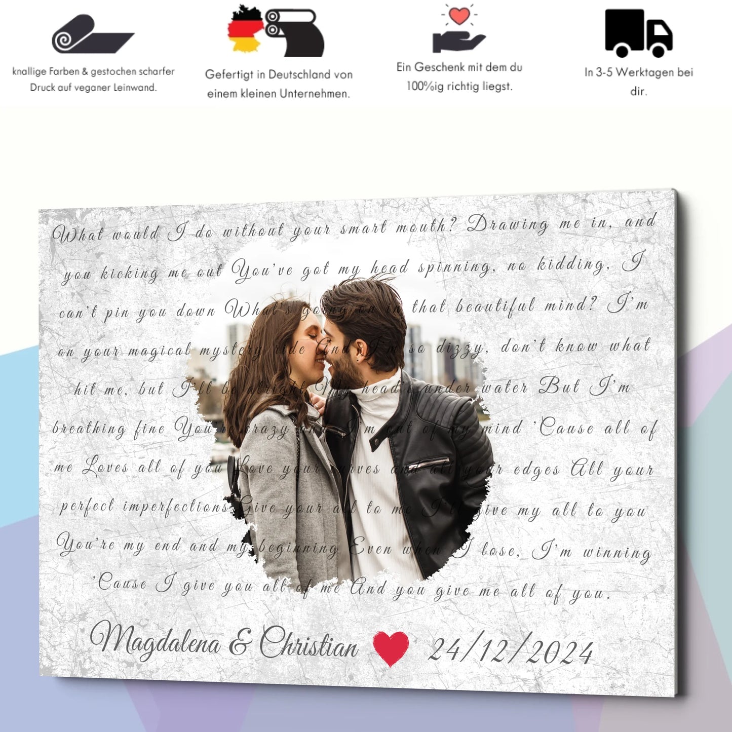 Leinwand für Paare: Euer Liebessong, Foto & Datum - personalisierbar