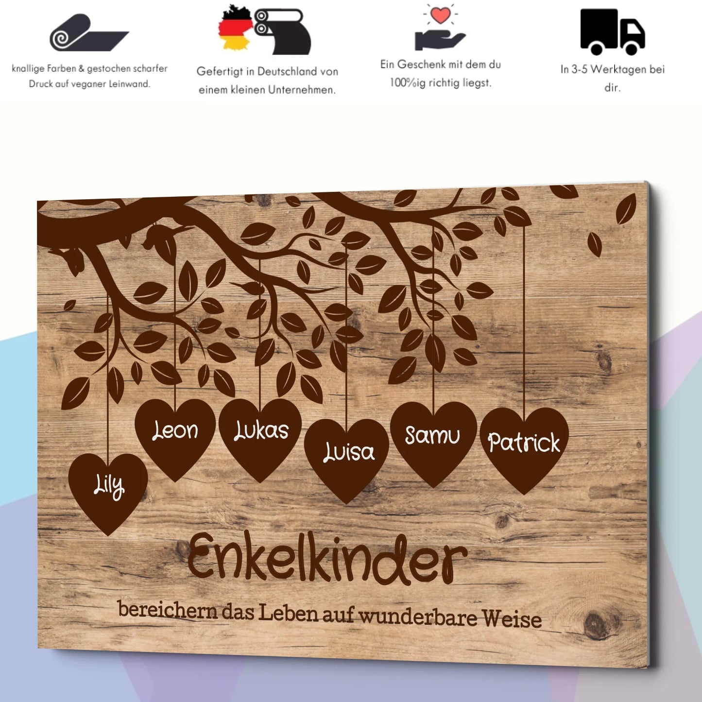 Wandbild - Enkelkinder mit Herz - personalisierbar