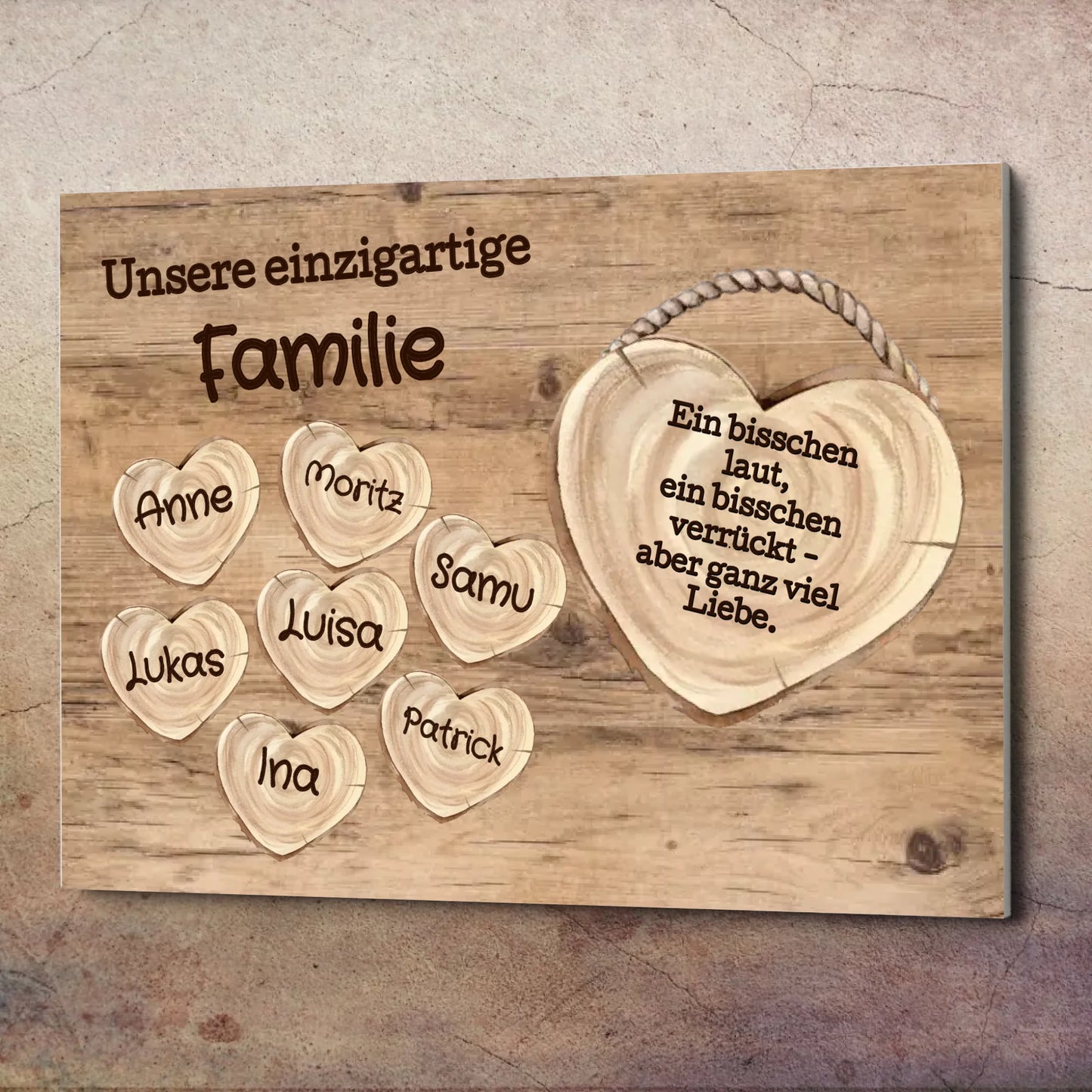 Wandbild - Familie mit Herzen - personalisierbar