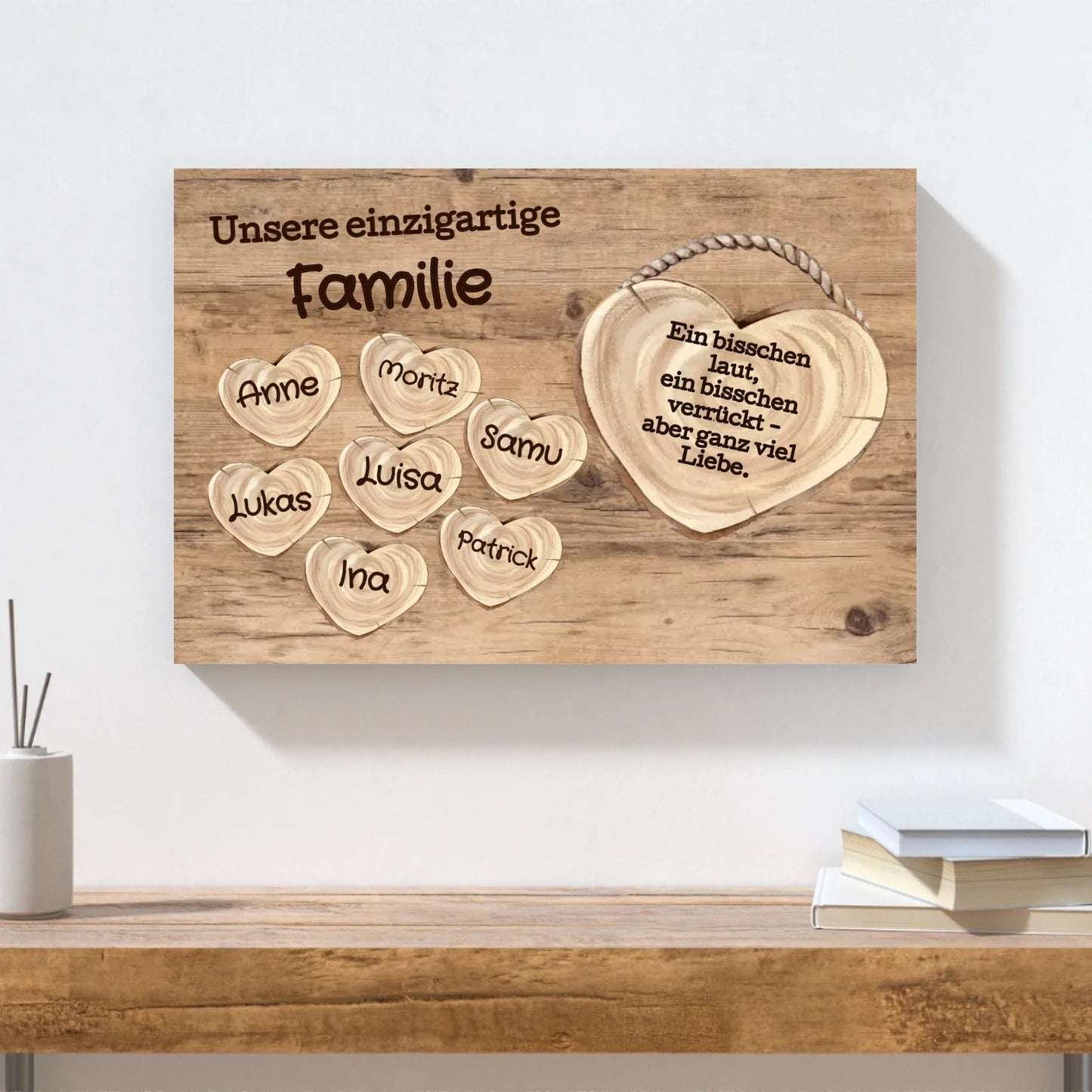 Wandbild - Familie mit Herzen - personalisierbar