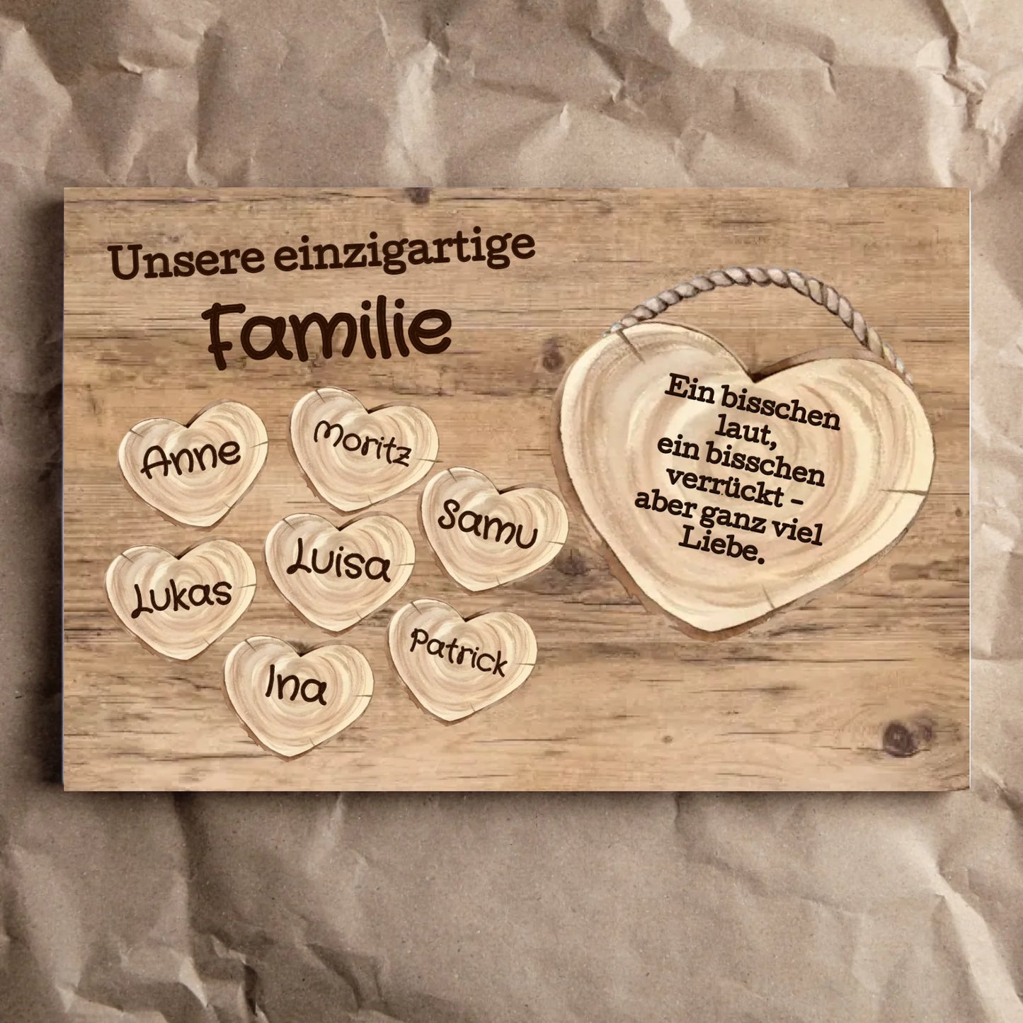 Wandbild - Familie mit Herzen - personalisierbar