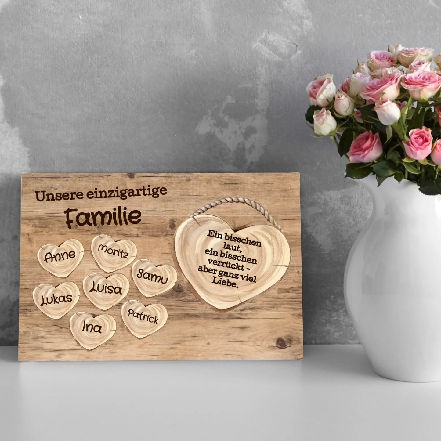 Wandbild - Familie mit Herzen - personalisierbar