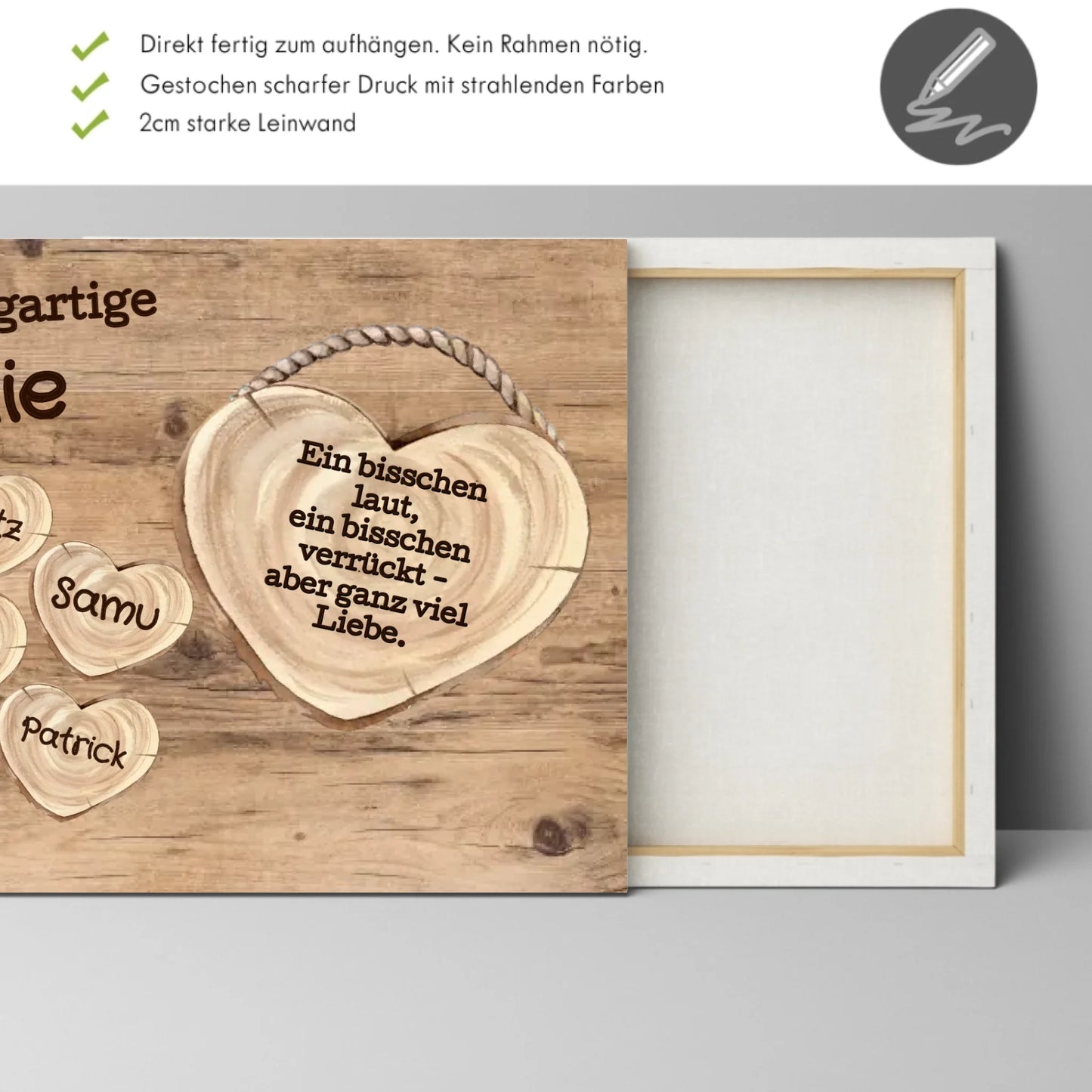 Wandbild - Familie mit Herzen - personalisierbar