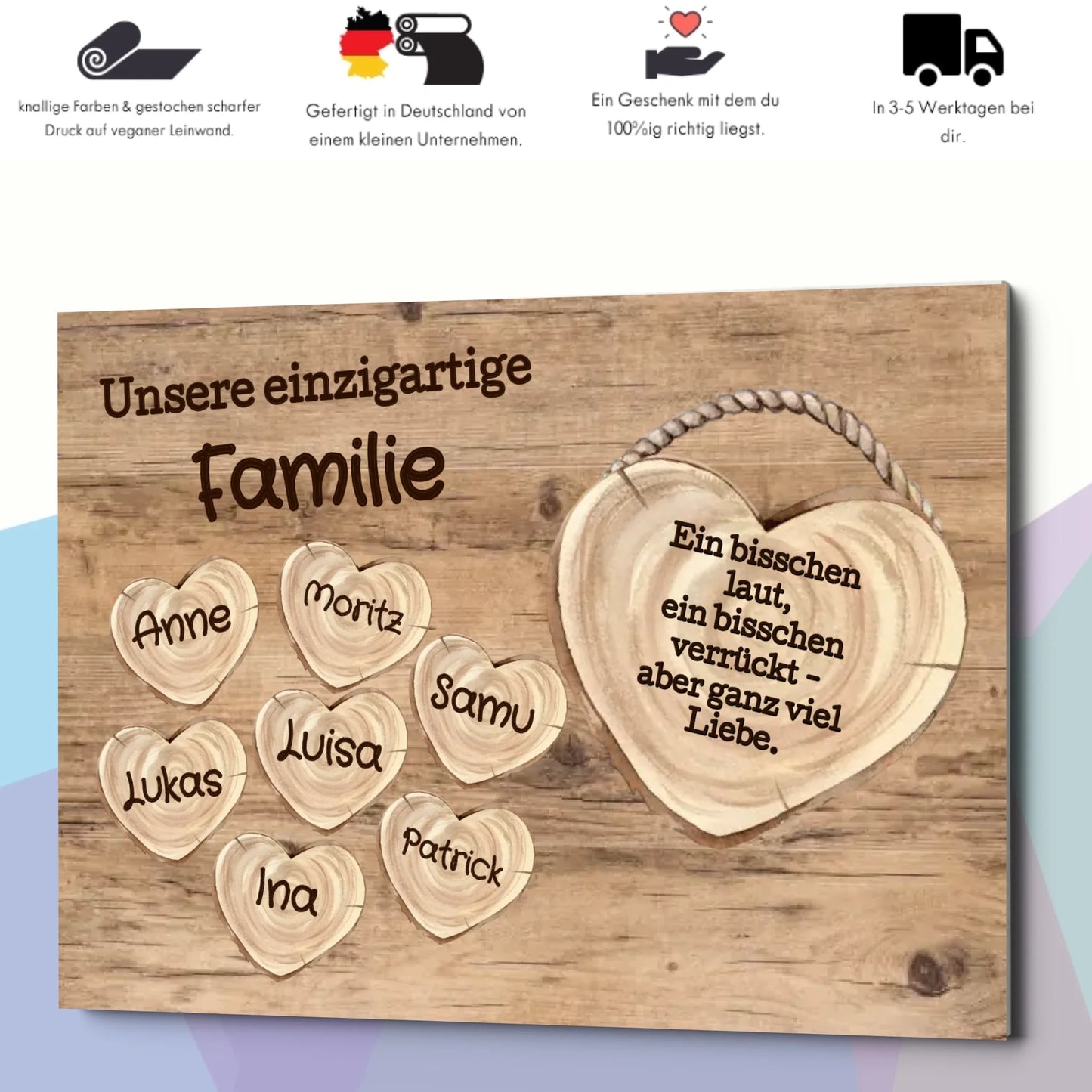 Wandbild - Familie mit Herzen - personalisierbar