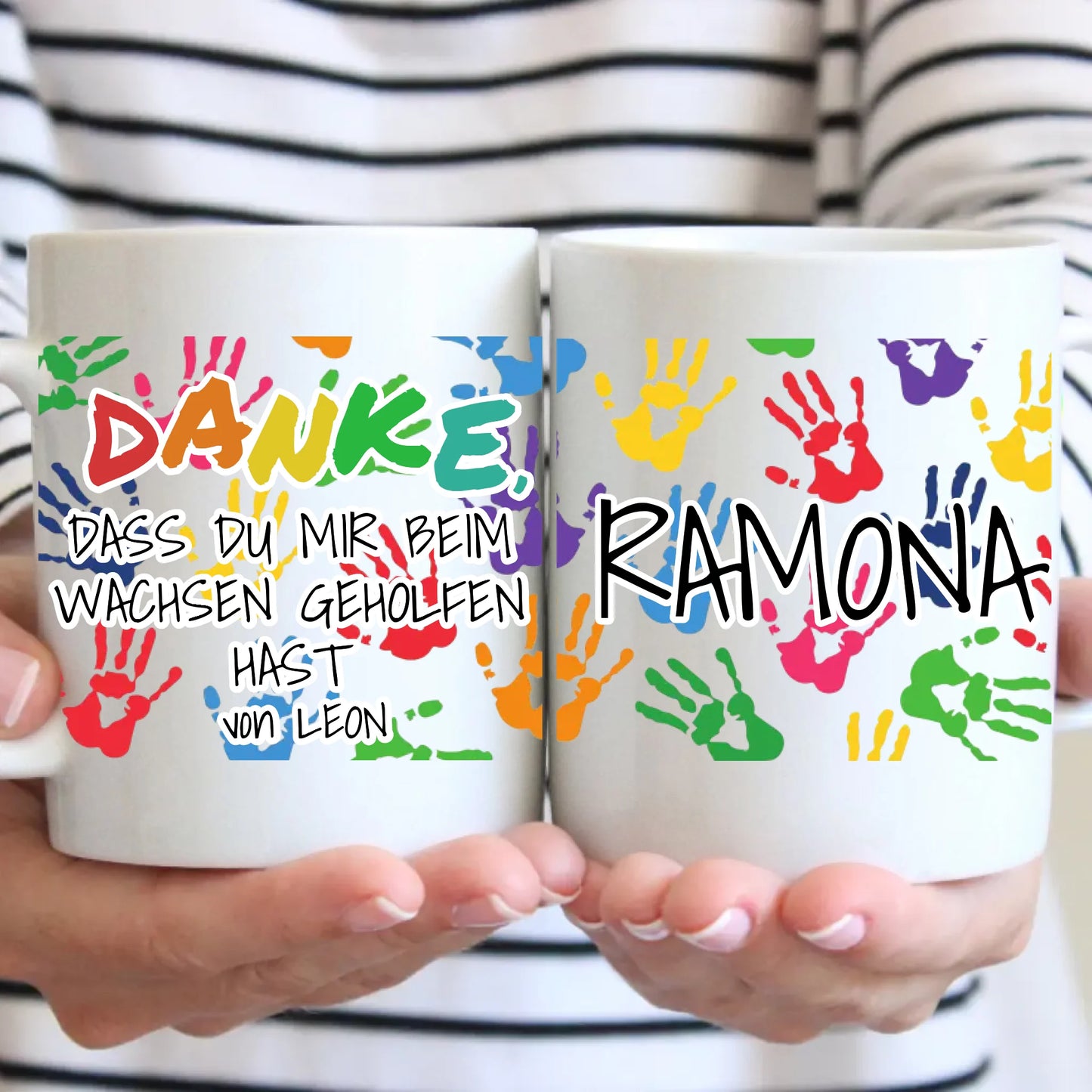 Tasse - Geschenk Erzieherin - Handabdrücke - personalisierbar