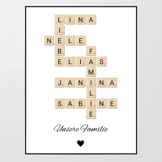 Poster - Unsere Familie das Kreuzworträtsel im Scrabble-Design - personalisierbar