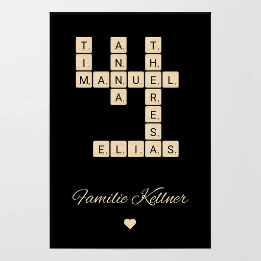 Poster - Scrabble mit Namen, schwarz - personalisierbar