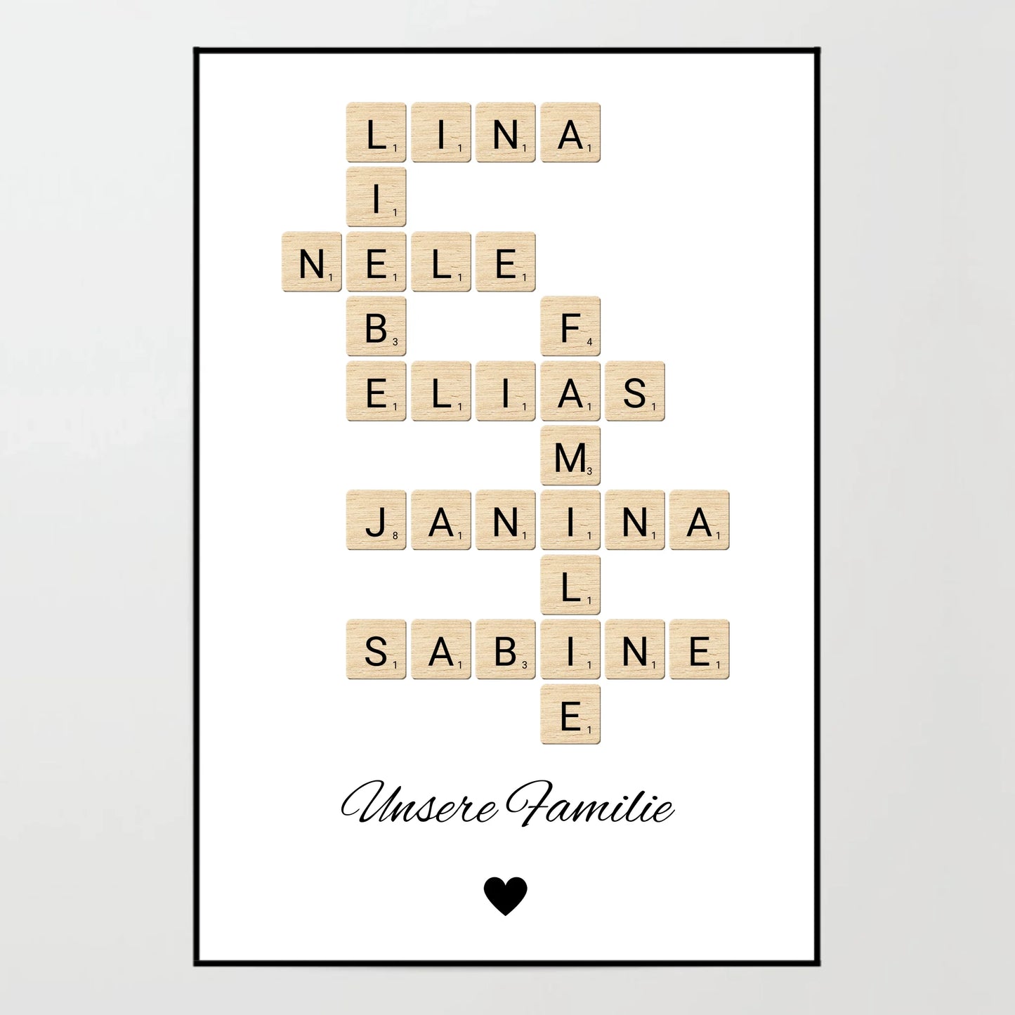 Poster - Unsere Familie das Kreuzworträtsel im Scrabble-Design - personalisierbar