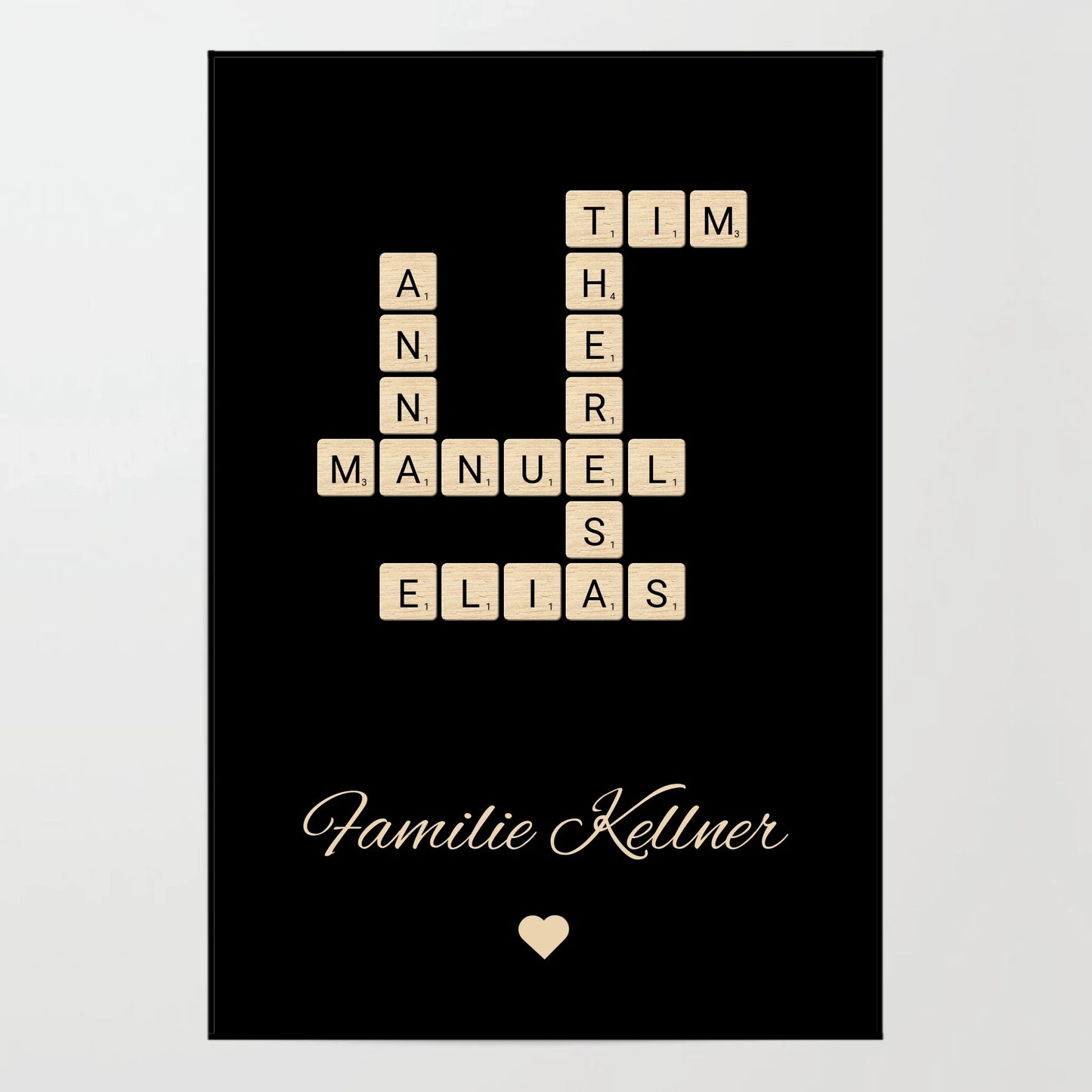 Poster - Scrabble mit Namen, schwarz - personalisierbar