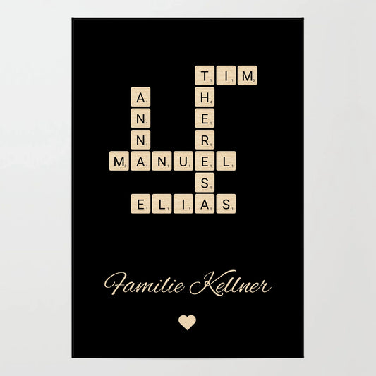Poster - Scrabble mit Namen, schwarz - personalisierbar