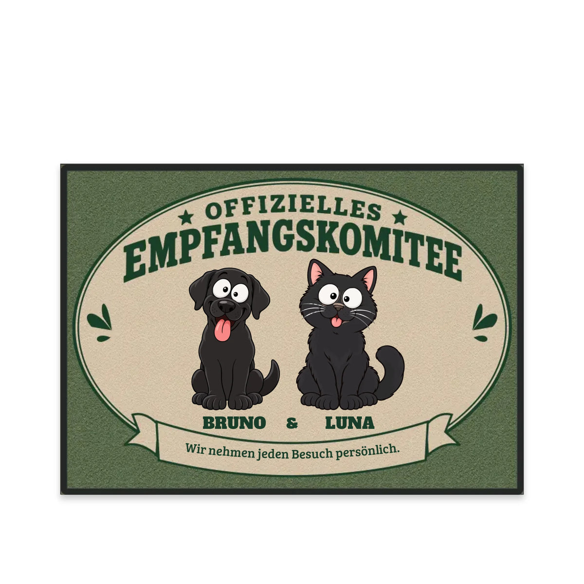 Fußmatte „Offizielles Empfangskomitee“ mit Hund und Katze als Comic-Motiv, 70 x 50 cm